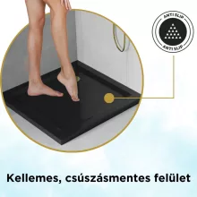 HD Slim Black 90x90 fekete szögletes lapos akril zuhanytálca, 5 cm magas, arany szifonnal