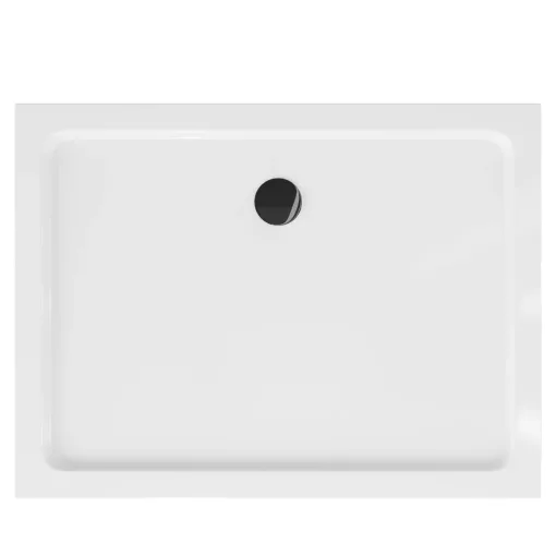 HD Slim 100x80 aszimmetrikus szögletes lapos akril zuhanytálca, 5 cm magas, fekete szifonnal