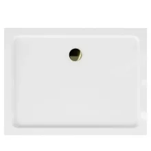HD Slim 100x90 aszimmetrikus szögletes lapos akril zuhanytálca, 5 cm magas, arany szifonnal