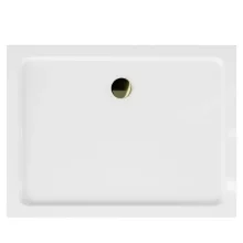 HD Slim 120x90 aszimmetrikus szögletes lapos akril zuhanytálca, 5 cm magas, arany szifonnal