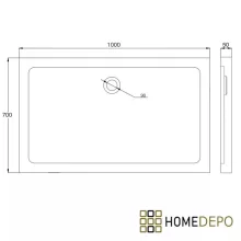 HD Slim 70x100 aszimmetrikus szögletes lapos akril zuhanytálca, 5 cm magas, króm szifonnal