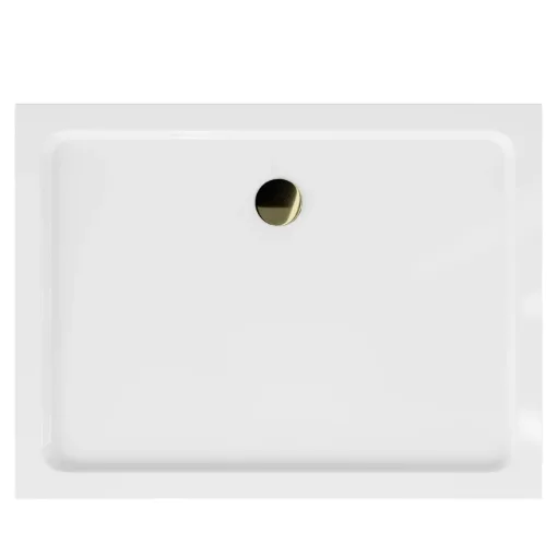 HD Slim 70x100 aszimmetrikus szögletes lapos akril zuhanytálca, 5 cm magas, arany szifonnal