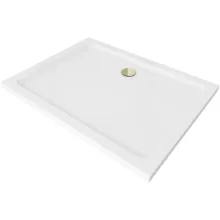HD Slim aszimmetrikus szögletes lapos akril zuhanytálca, 5 cm magas, arany szifonnal