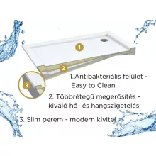 HD Slim aszimmetrikus szögletes lapos akril zuhanytálca, 5 cm magas, arany szifonnal