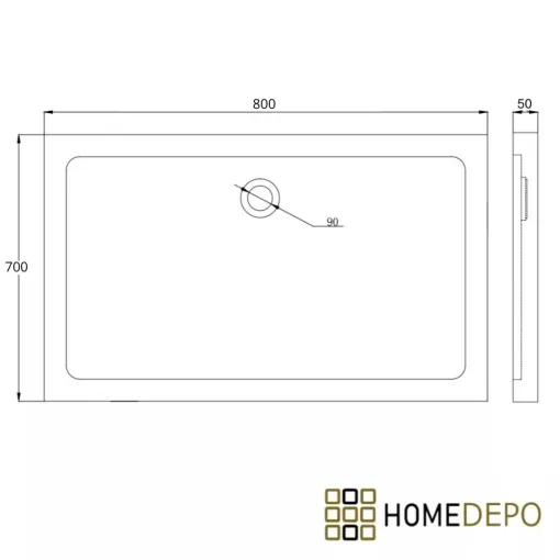 HD Slim 80x70 aszimmetrikus szögletes lapos akril zuhanytálca, 5 cm magas, fekete szifonnal