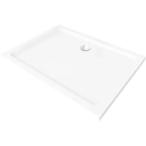 HD Slim 90x100 aszimmetrikus szögletes lapos akril zuhanytálca, 5 cm magas, króm szifonnal