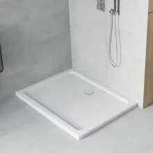 HD Slim 90x70 aszimmetrikus szögletes lapos akril zuhanytálca, 5 cm magas, króm szifonnal