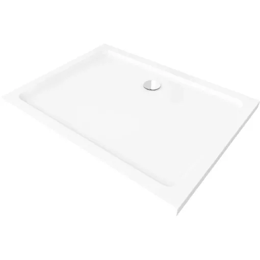 HD Slim 90x80 aszimmetrikus szögletes lapos akril zuhanytálca, 5 cm magas, króm szifonnal