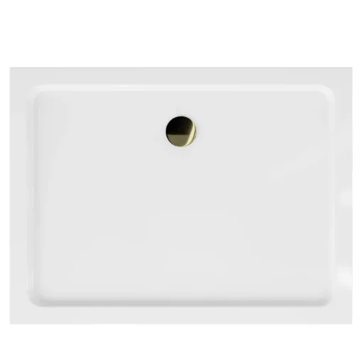 HD Slim 90x80 aszimmetrikus szögletes lapos akril zuhanytálca, 5 cm magas, arany szifonnal