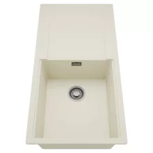 HD Onyx White 100 egymedencés mosogatótálca, csepegtetőtálcával, tört fehér színben, szálcsiszolt króm leeresztő szifonnal