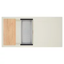 HD Onyx White 100 egymedencés mosogatótálca szett, vágódeszkával, acél csepegtetőkosárral, csepegtetőtálcával, tört fehér színben, szálcsiszolt arany leeresztő szifonnal