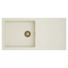 HD Onyx White 100 egymedencés mosogatótálca, csepegtetőtálcával, tört fehér színben, szálcsiszolt arany leeresztő szifonnal