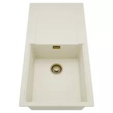 HD Onyx White 100 egymedencés mosogatótálca, csepegtetőtálcával, tört fehér színben, szálcsiszolt arany leeresztő szifonnal