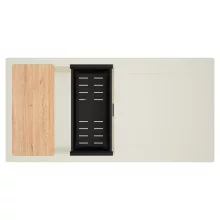 HD Onyx White 100 egymedencés mosogatótálca szett, vágódeszkával, matt fekete csepegtetőkosárral, csepegtetőtálcával, tört fehér színben, matt fekete leeresztő szifonnal