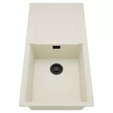 HD Onyx White 100 egymedencés mosogatótálca, csepegtetőtálcával, tört fehér színben, matt fekete leeresztő szifonnal