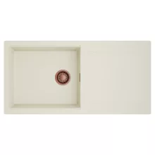 HD Onyx White 100 egymedencés mosogatótálca, csepegtetőtálcával, tört fehér színben, szálcsiszolt réz leeresztő szifonnal