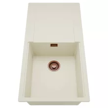 HD Onyx White 100 egymedencés mosogatótálca, csepegtetőtálcával, tört fehér színben, szálcsiszolt réz leeresztő szifonnal