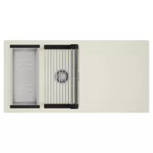 HD Onyx White 100 egymedencés mosogatótálca szett, acél csepegtetőráccsal és kosárral, csepegtetőtálcával, tört fehér színben