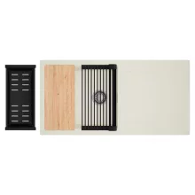 HD Onyx White 100 egymedencés mosogatótálca szett, vágódeszkával, matt fekete csepegtetőráccsal és kosárral, csepegtetőtálcával, tört fehér színben