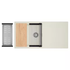   HD Onyx White 100 egymedencés mosogatótálca szett, vágódeszkával, acél csepegtetőráccsal és kosárral, csepegtetőtálcával, tört fehér színben