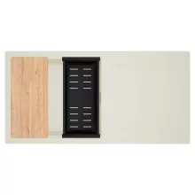 HD Onyx White 100 egymedencés mosogatótálca szett, vágódeszkával, matt fekete csepegtetőkosárral, csepegtetőtálcával, tört fehér színben