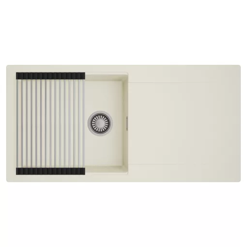 HD Onyx White 100 egymedencés mosogatótálca szett, acél csepegtetőráccsal, csepegtetőtálcával, tört fehér színben