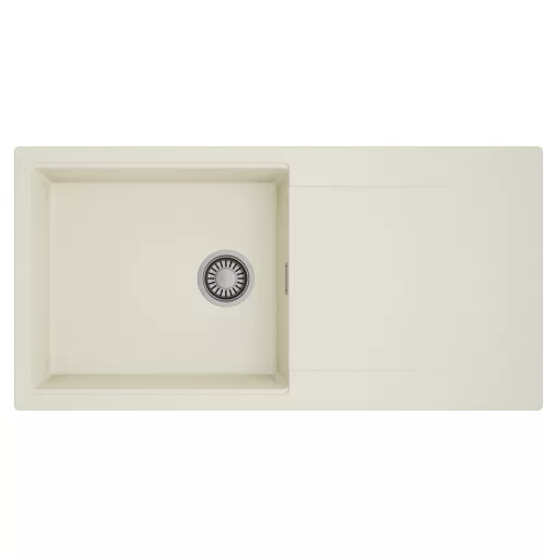 HD Onyx White 100 egymedencés mosogatótálca, csepegtetőtálcával, tört fehér színben