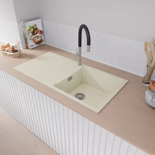 HD Onyx White 100 egymedencés mosogatótálca, csepegtetőtálcával, tört fehér színben