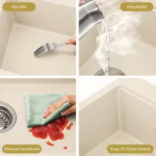 HD Onyx Beige 100 egymedencés mosogatótálca szett, acél csepegtetőkosárral, csepegtetőtálcával, soft bézs színben, szálcsiszolt króm leeresztő szifonnal