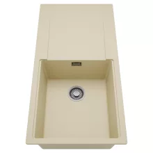 HD Onyx Beige 100 egymedencés mosogatótálca, csepegtetőtálcával, soft bézs színben, szálcsiszolt króm leeresztő szifonnal