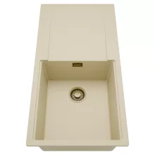 HD Onyx Beige 100 egymedencés mosogatótálca, csepegtetőtálcával, soft bézs színben, szálcsiszolt arany leeresztő szifonnal