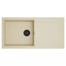 HD Onyx Beige 100 egymedencés mosogatótálca, csepegtetőtálcával, soft bézs színben, matt fekete leeresztő szifonnal