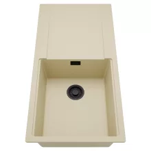 HD Onyx Beige 100 egymedencés mosogatótálca, csepegtetőtálcával, soft bézs színben, matt fekete leeresztő szifonnal