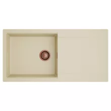 HD Onyx Beige 100 egymedencés mosogatótálca, csepegtetőtálcával, soft bézs színben, szálcsiszolt réz leeresztő szifonnal