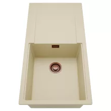 HD Onyx Beige 100 egymedencés mosogatótálca, csepegtetőtálcával, soft bézs színben, szálcsiszolt réz leeresztő szifonnal