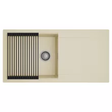 HD Onyx Beige 100 egymedencés mosogatótálca szett, matt fekete csepegtetőráccsal, csepegtetőtálcával, soft bézs színben