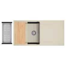 HD Onyx Beige 100 egymedencés gránit mosogatótálca szett, csepegtetőtálcával, vágódeszkával, acél csepegtetőráccsal és kosárral, soft bézs színben