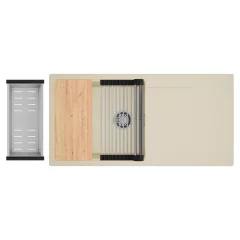   HD Onyx Beige 100 egymedencés gránit mosogatótálca szett, csepegtetőtálcával, vágódeszkával, acél csepegtetőráccsal és kosárral, soft bézs színben