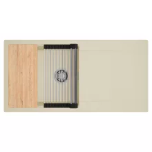 HD Onyx Beige 100 egymedencés gránit mosogatótálca szett, csepegtetőtálcával, vágódeszkával, acél csepegtetőráccsal, soft bézs színben