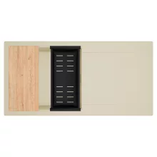 HD Onyx Beige 100 egymedencés gránit mosogatótálca szett, csepegtetőtálcával, vágódeszkával, matt fekete csepegtetőkosárral, soft bézs színben