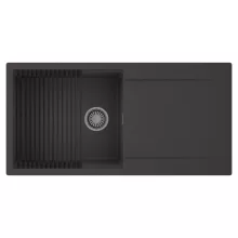 HD Onyx Antracit 100 egymedencés mosogatótálca szett, matt fekete csepegtetőráccsal, csepegtetőtálcával, matt antracit színben, szálcsiszolt króm leeresztő szifonnal