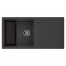 HD Onyx Antracit 100 egymedencés mosogatótálca szett, matt fekete csepegtetőkosárral, csepegtetőtálcával, matt antracit színben, szálcsiszolt króm leeresztő szifonnal