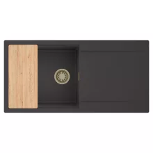 HD Onyx Antracit 100 egymedencés gránit mosogatótálca, vágódeszkával, matt antracit színben, szálcsiszolt arany leeresztő szifonnal
