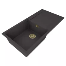 HD Onyx Antracit 100 egymedencés gránit mosogatótálca, vágódeszkával, matt antracit színben, szálcsiszolt arany leeresztő szifonnal