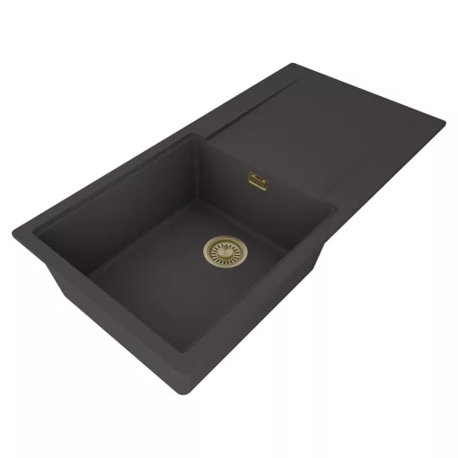 HD Onyx Antracit 100 egymedencés gránit mosogatótálca, vágódeszkával, matt antracit színben, szálcsiszolt arany leeresztő szifonnal