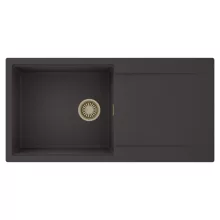 HD Onyx Antracit 100 egymedencés mosogatótálca, csepegtetőtálcával, matt antracit színben, szálcsiszolt arany leeresztő szifonnal