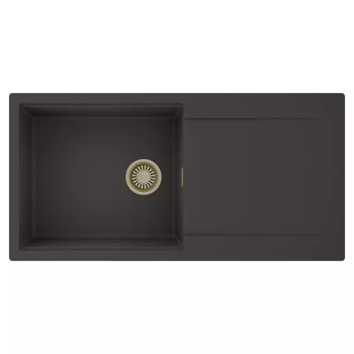 HD Onyx Antracit 100 egymedencés mosogatótálca, csepegtetőtálcával, matt antracit színben, szálcsiszolt arany leeresztő szifonnal