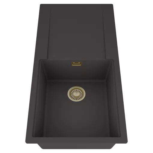 HD Onyx Antracit 100 egymedencés mosogatótálca, csepegtetőtálcával, matt antracit színben, szálcsiszolt arany leeresztő szifonnal