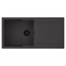 HD Onyx Antracit 100 egymedencés mosogatótálca szett, matt fekete csepegtetőráccsal, csepegtetőtálcával, matt antracit színben, matt fekete leeresztő szifonnal