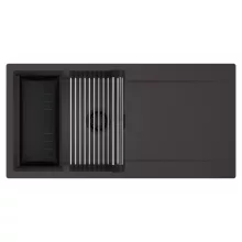 HD Onyx Antracit 100 egymedencés mosogatótálca szett, acél csepegtetőráccsal és matt fekete kosárral, csepegtetőtálcával, matt antracit színben, matt fekete leeresztő szifonnal